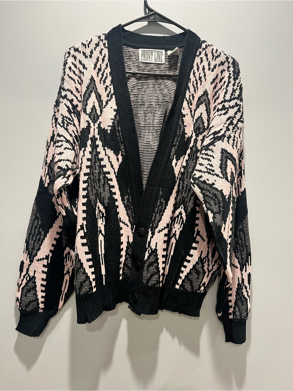 Women's‎ Black/Rose Front Line 100%Acrylic Cardigan,Size L